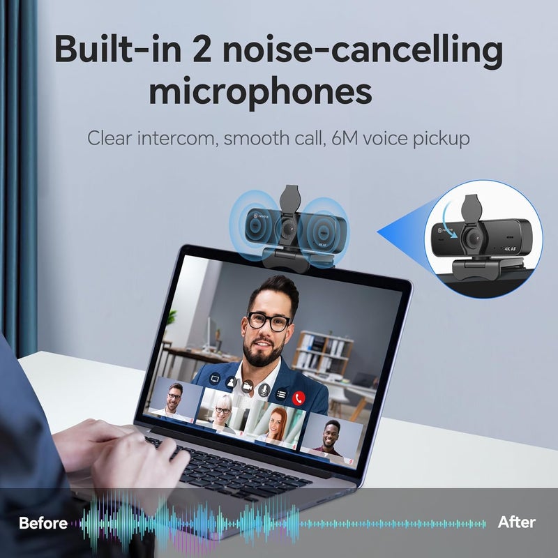 NewLine 4K Webcam for PC, 4K UHD USB Webcam with Microphone, New Upgraded Auto Focus, Low Distortion, Privacy Cover, PC Camera for Zoom, Skype, Teams, Laptop, Conferencing, Calling, NewEye 60s - Image 4